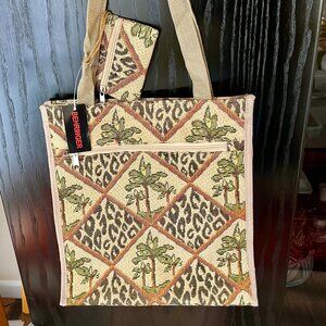 Behringer Palm Tree/Leopard Print Nylon Tote Bag with Small Coin Purse Attached